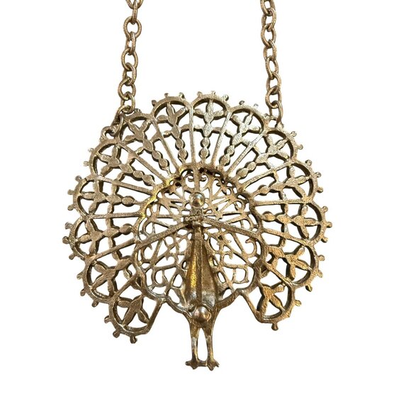 Vintage Gold Peacock Pendant Necklace With Enamel Detailing & Chain - Picture 4 of 9